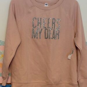 Old Navy Blush Sweatshirt with Glitter Text petite medium new nwt